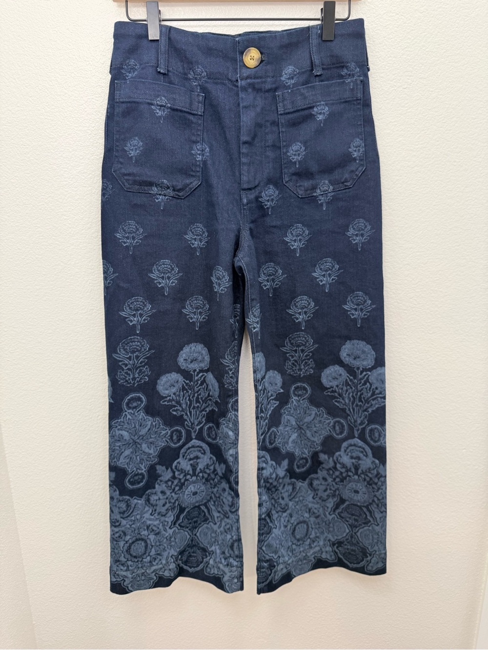 Maeve by Anthropologie The Colette Cropped Wide-Leg Floral Jeans 28P - Picture 3 of 10
